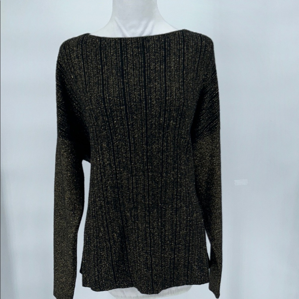 Derek Lam 10 Crosby Cross-Front Metallic Wool-Blend Sweater Black/Gold Size M - Picture 3 of 12